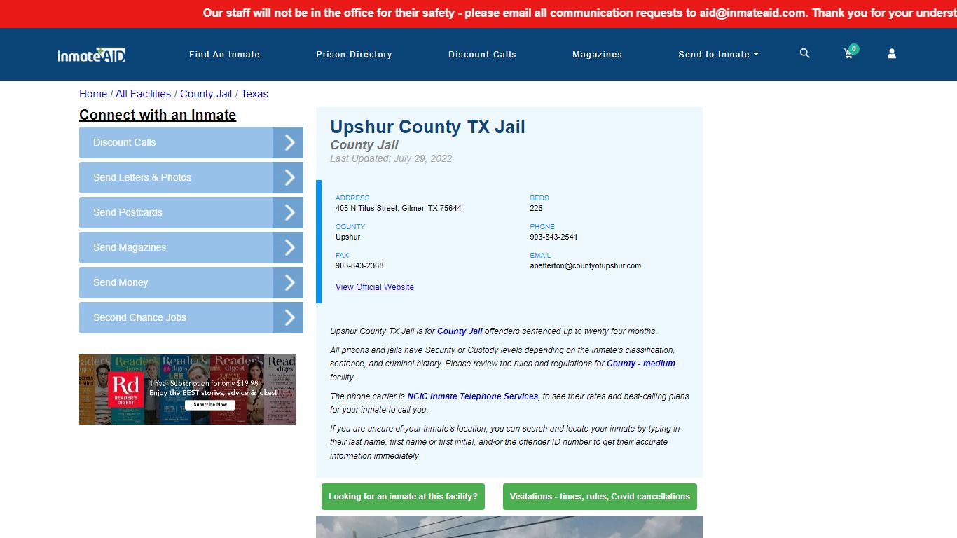 Upshur County TX Jail - Inmate Locator - Gilmer, TX